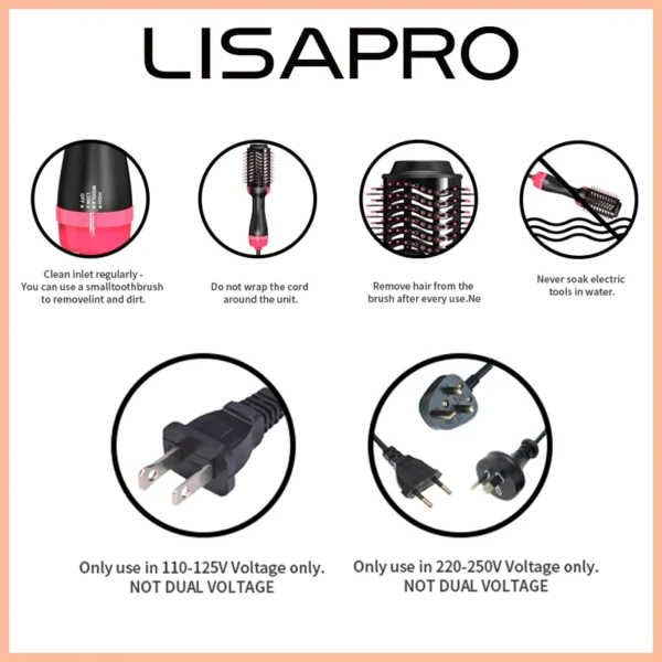 LISAPRO 3 IN 1 Hot Air Brush One-Step Hair Dryer And Volumizer Styler and Dryer Blow Dryer Brush Professional 1000W Hair Dryers - Image 2